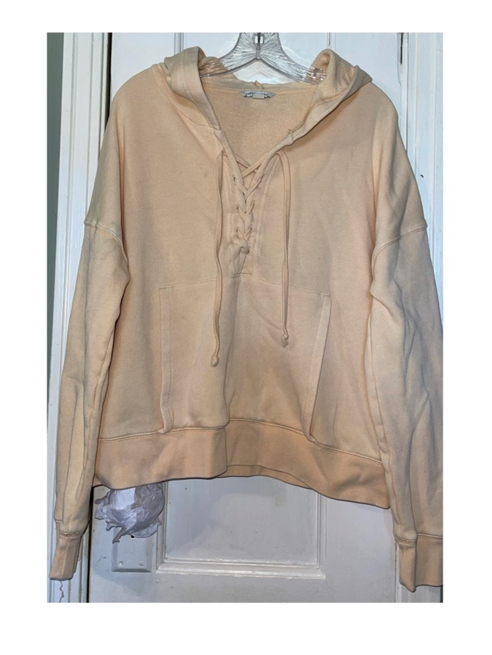 American Eagle Outfitters Lace-Up Hoodie in Light Peach